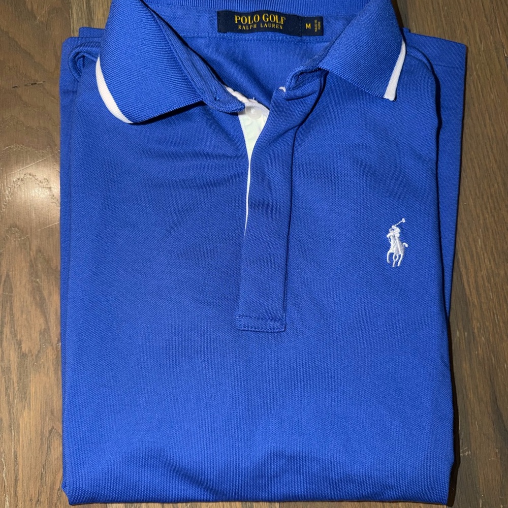 Women’s Polo Ralph Lauren Golf Polo Shirt Medium AJGA Logo Short Sleeve Blue
